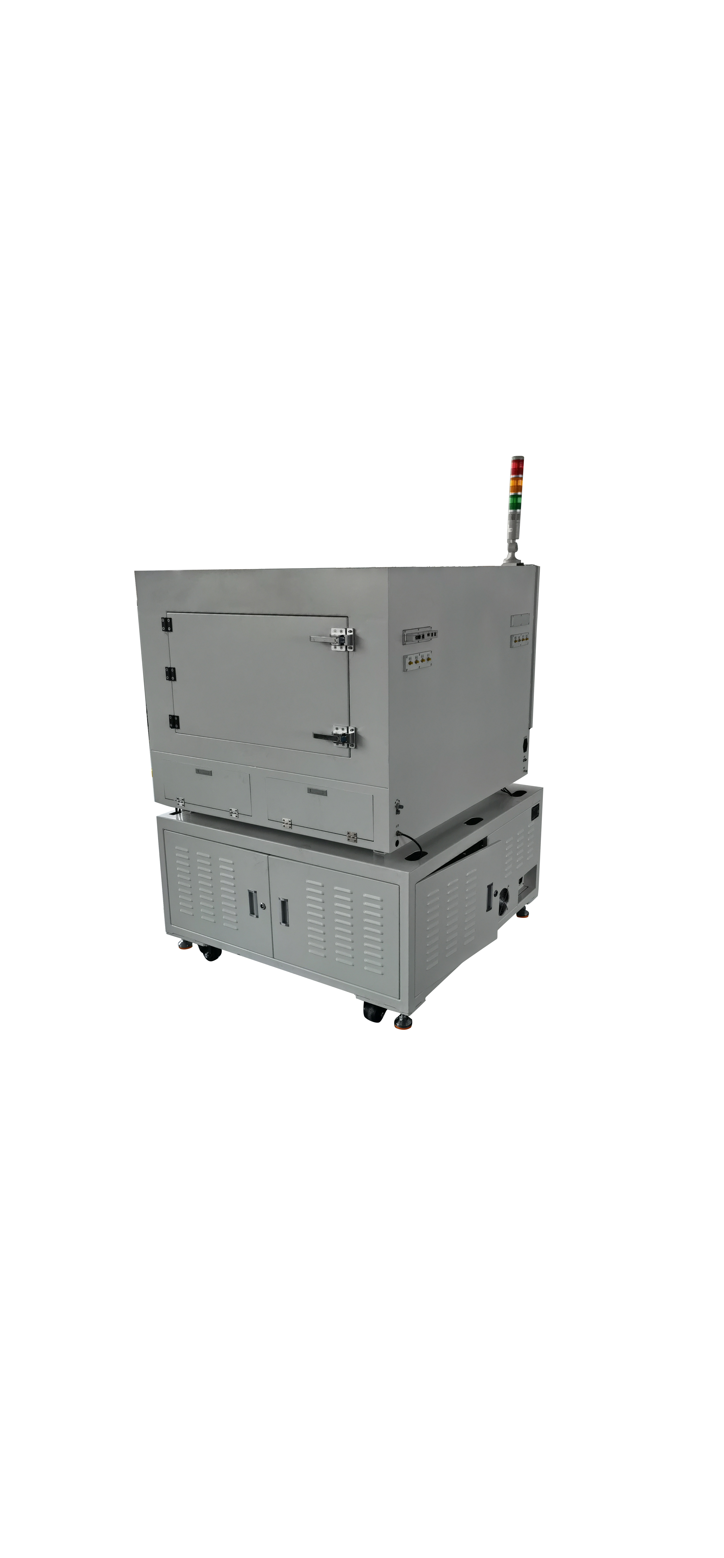 UWB production test enclosure with pneumatic automated fixture for ToF and AoA testing