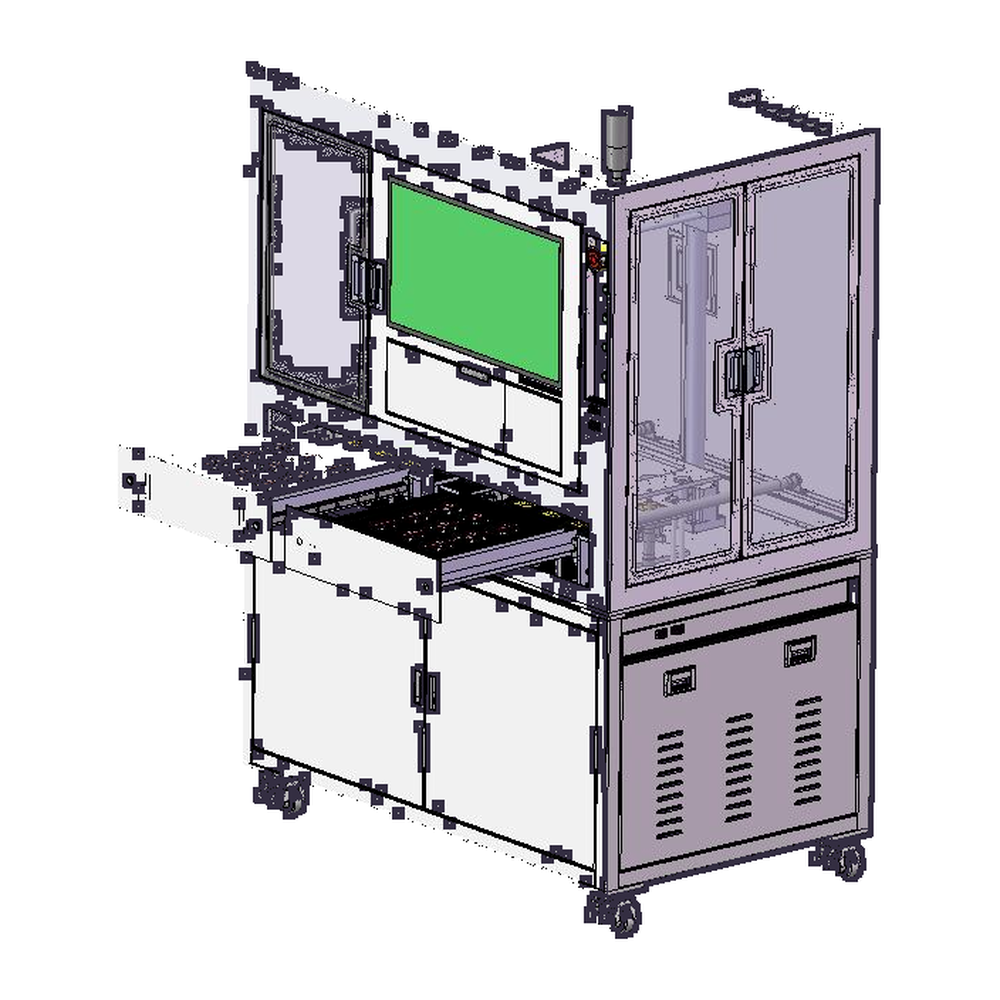 Dual-position drawer RF shield test station with instrument bay and touchscreen