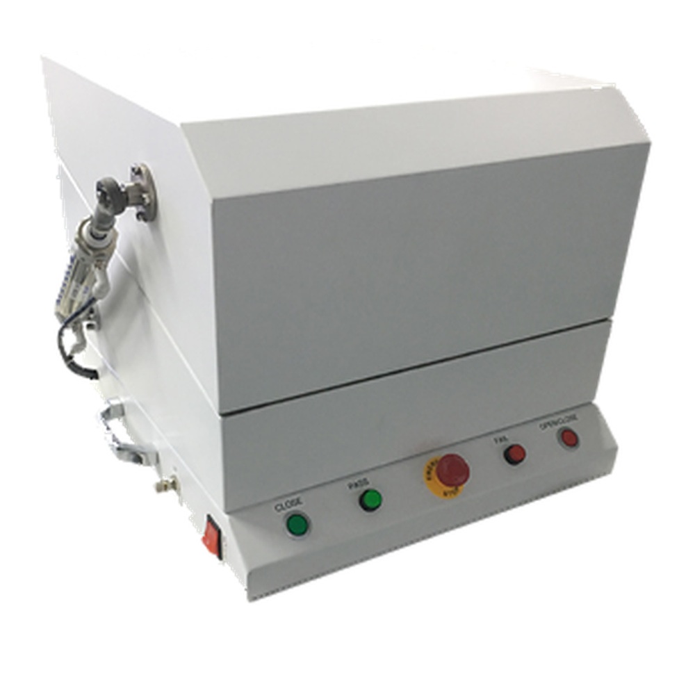 Benchtop pneumatic RF shield box with top-opening lid and front control panel