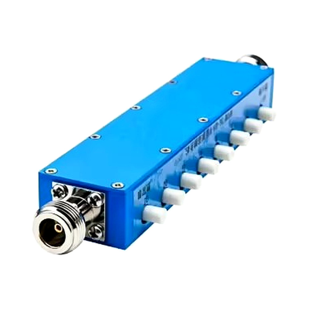 Push-button step RF attenuator with eight keys covering 0 to 90 dB in 1 dB steps